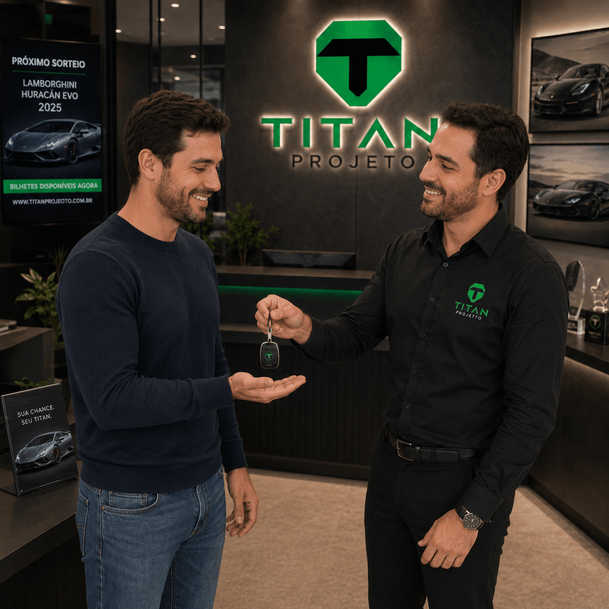 Entrega de chave no showroom da Titan Projetto
