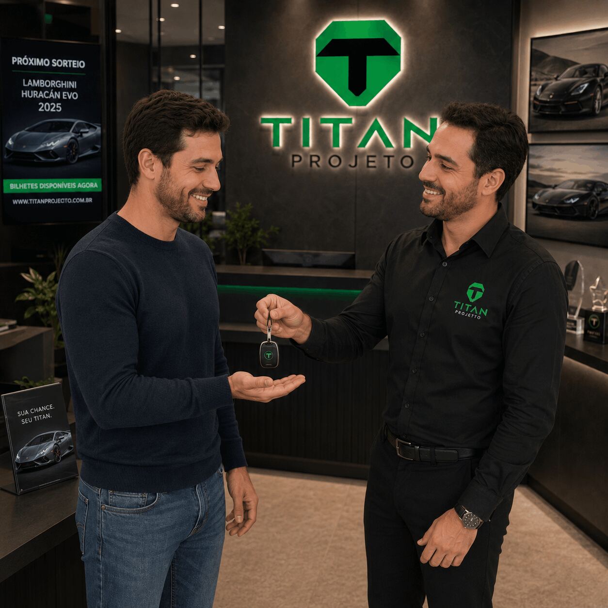 Entrega de chave no showroom da Titan Projetto